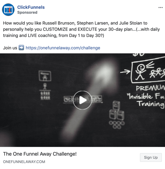 Facebook ad copy using an included URL, example 1.