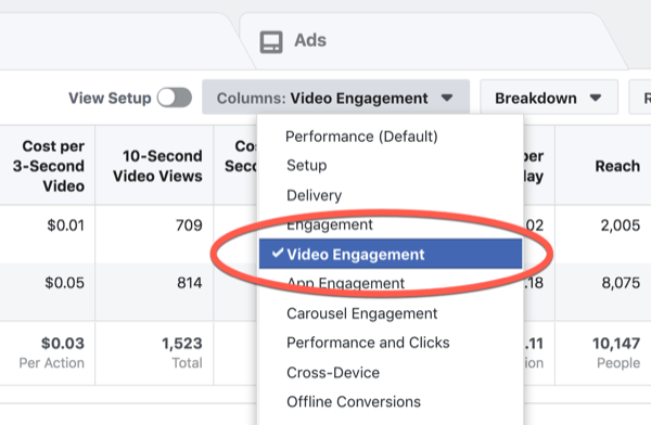 Facebook ThruPlay Optimization metrics, step 1.