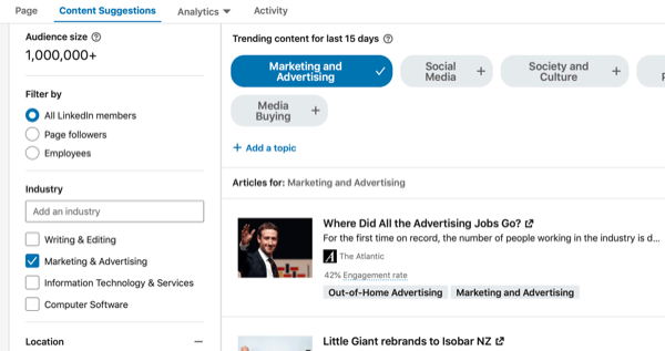 LinkedIn Content Suggestions, step 3.