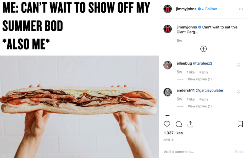 meme from a instagram store called jimmyjohns