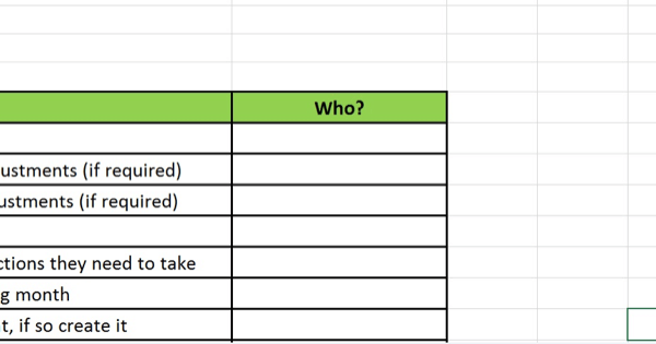 Social media marketing strategy; Screenshot of the 'who' column you can add to your implementation spreadsheet to delegate actions.