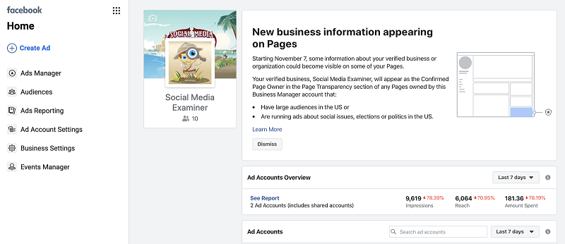 Facebook alerts Business Manager users to verify their business.