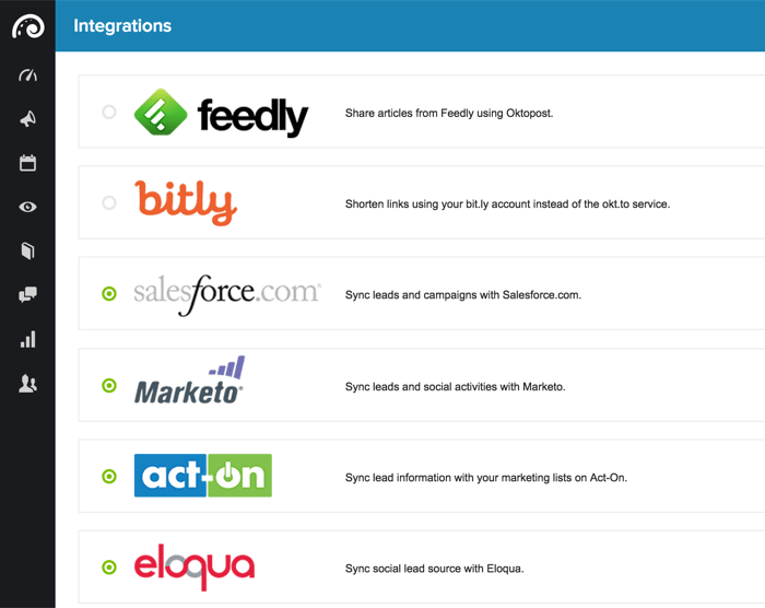 oktopost integrations list 700 - 6 Social Media Marketing Attribution Models and Tools to Help Marketers