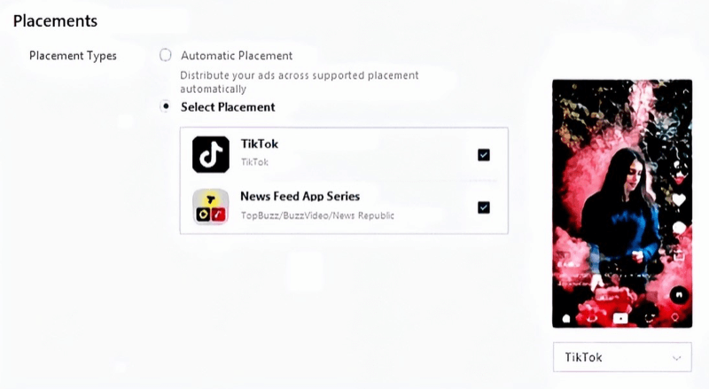Configuration du placement publicitaire sur TikTok Ads