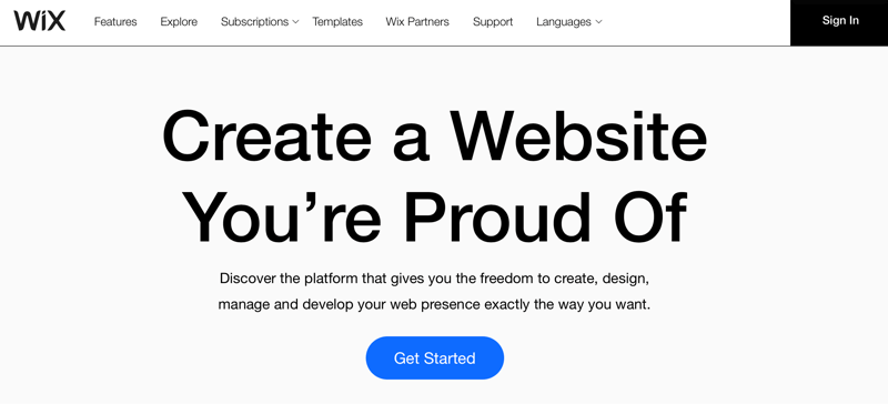 Wix.com headline 'Create a website you're proud of'