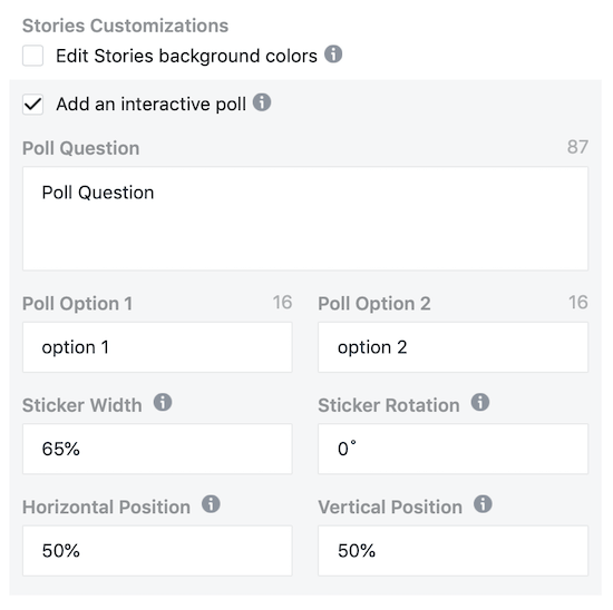 option to add interactive poll to Instagram Stories ad in Facebook Ads Manager