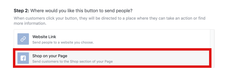 step 2 of how to add Shop Now button to Facebook page for Instagram Shopping