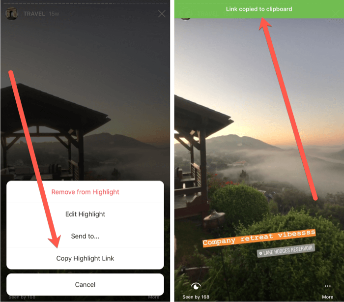 steps to copy highlight link for Instagram Stories