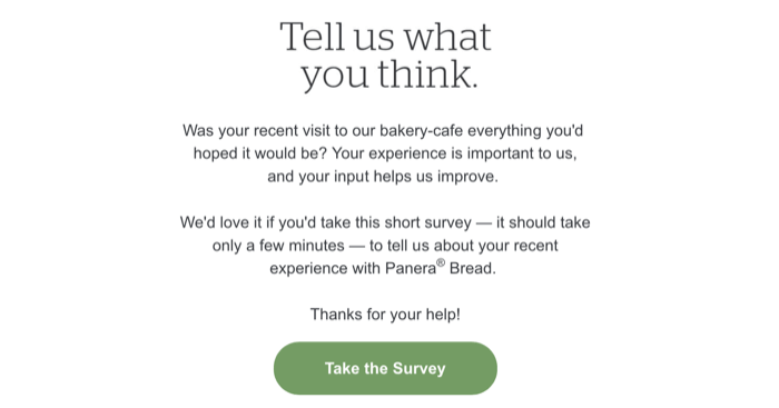 example of customer survey delivered via email