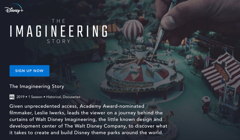 Disney+ webpage for The Imagineering Story