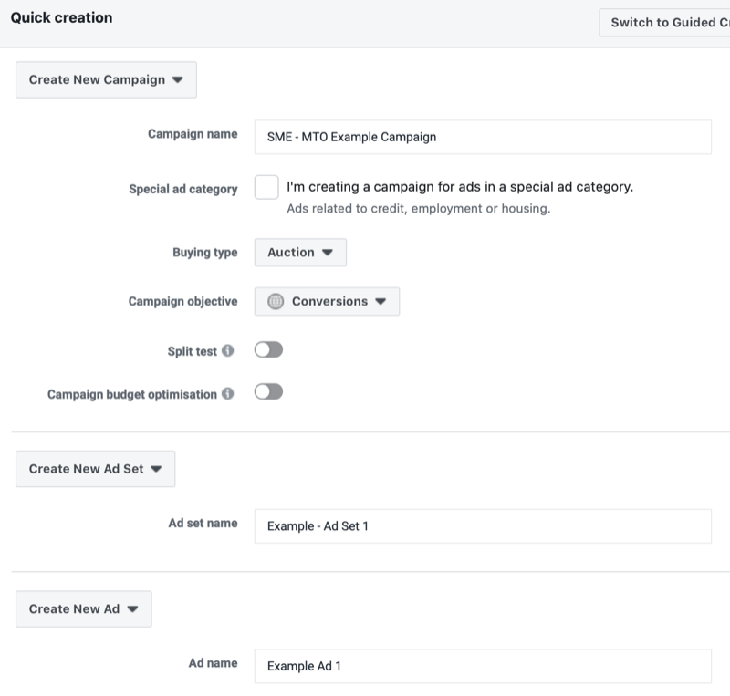 step by step walkthrough for creating a Facebook campaign with multiple text options