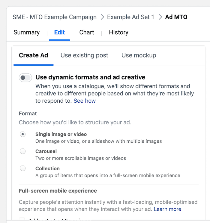 step by step walkthrough for creating a Facebook campaign with multiple text options