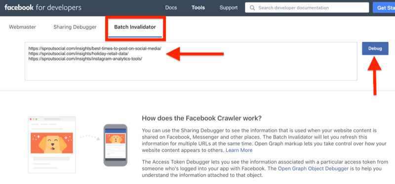 step by step walkthrough for how to clear the cache using the Facebook Batch Invalidator