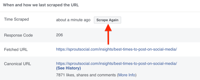 step by step walkthrough for how to clear the cache using the Facebook Sharing Debugger