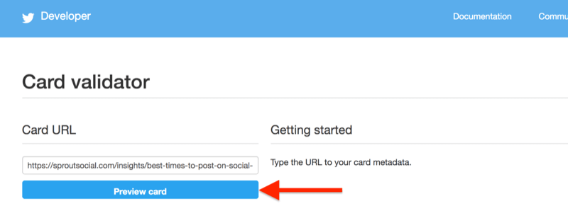 step by step walkthrough for how to clear the cache using the Twitter Validator