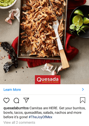 example of Instagram ad creating a sense of urgency