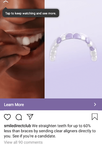 example of Instagram ad that emphasizes benefits of product or service