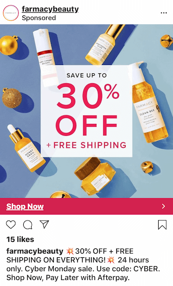 example of Instagram ad with discount coupon code