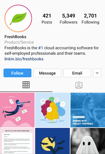 example of Instagram business bio boasting an achievement