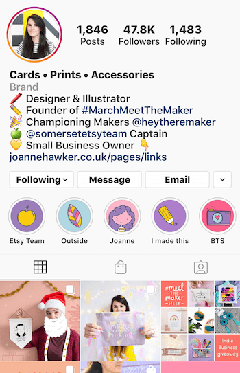 example of Instagram business account bio with emojis