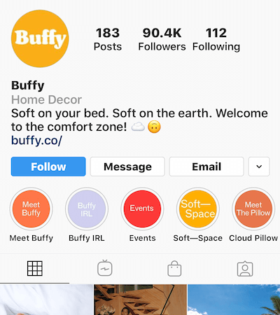Instagram highlights albums on Buffy profile