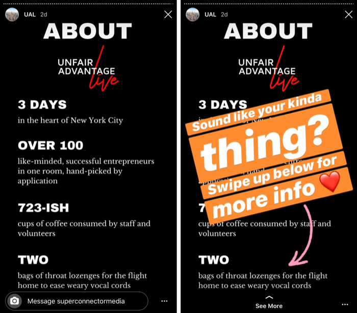 example of title slide for Instagram story about live event
