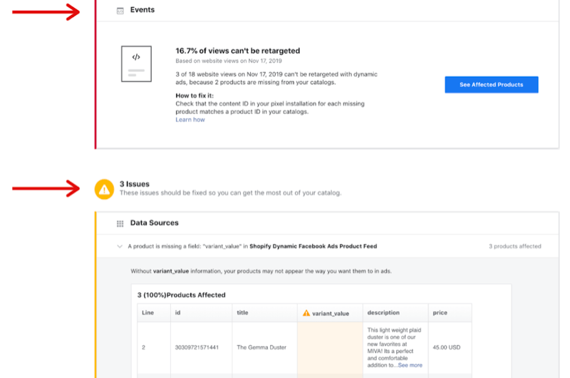 step 2 of how to review Facebook catalog diagnostic errors