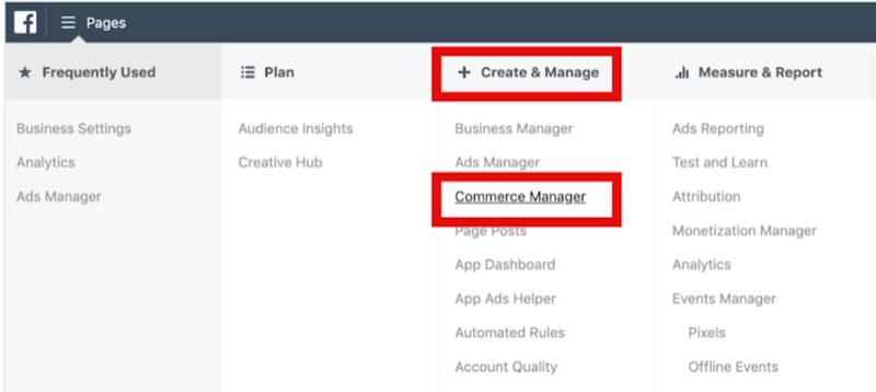 step 1 of how to setup Commerce Manager in Facebook Business Manager