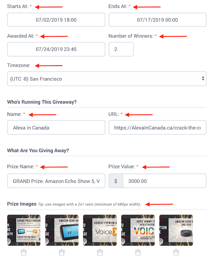 steps to set up giveaway with KingSumo