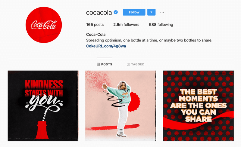 Instagram profile for Coca-Cola