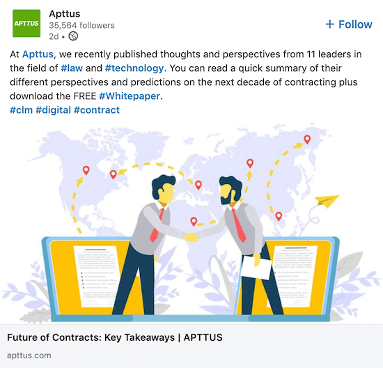 LinkedIn company page post from Apttus sharing branded white paper