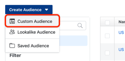 step 1 of how to create Facebook custom audience