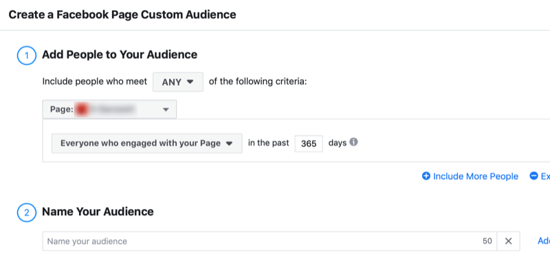 create Facebook page engagement custom audience