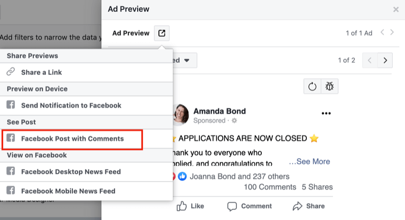 step 1 of how to review negative feedback for Facebook ads