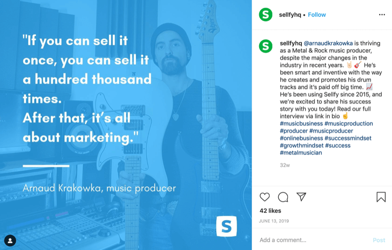 customer quote graphic from Sellfy Instagram account