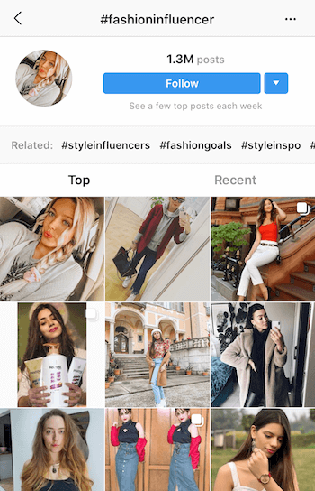 Instagram hashtag search for potential influencers to partner with