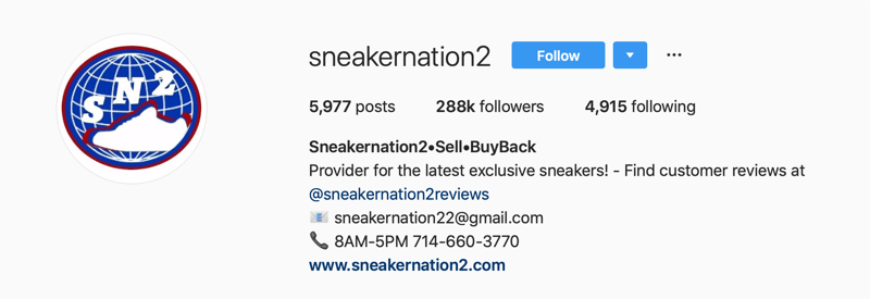 primary Instagram account for SneakerNation2