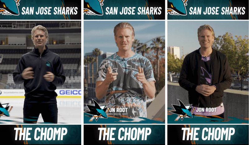 three Instagram Stories posts from San Jose Shark's The Chomp segment