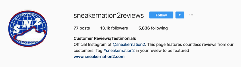 secondary Instagram account for SneakerNation2 reviews