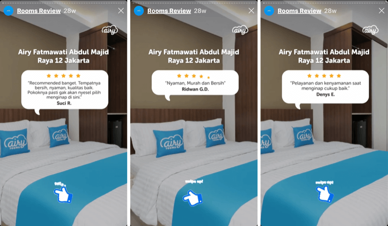 3 Instagram Stories segments with customer testimonials for AiryIndonesia