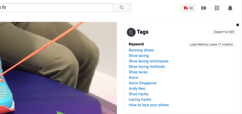 tags for YouTube video via Keywords Everywhere