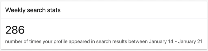 Weekly Search stats in Your Dashboard section of LinkedIn personal profile