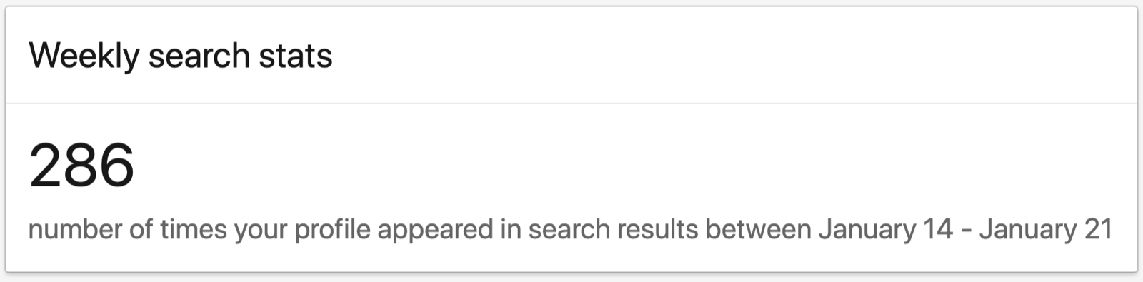 Weekly Search stats in Your Dashboard section of LinkedIn personal profile