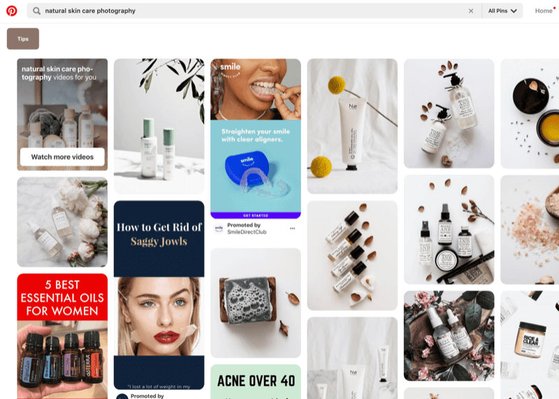 Pinterest search for product images for specific industry for inspiration