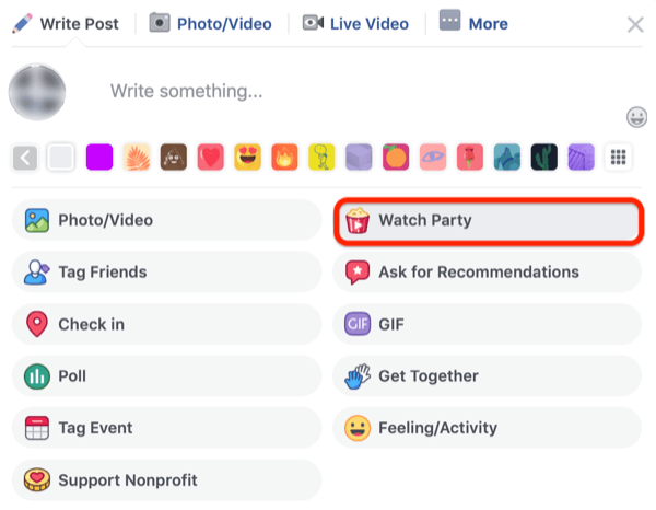 step 1 for how to start Facebook Watch Party in Facebook group