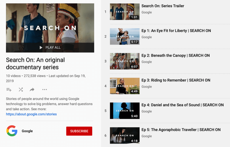 YouTube playlist for Google docuseries Search On