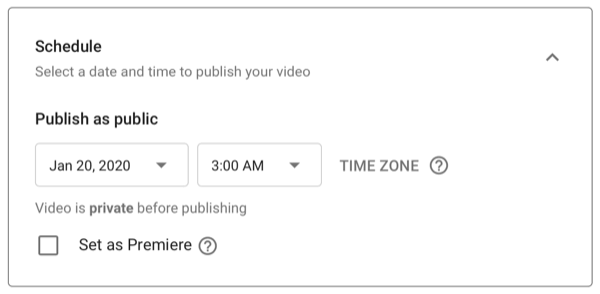 dialog box for scheduling YouTube video upload