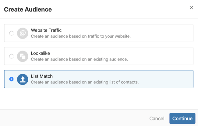 step 2 of how to create Quora list match audience