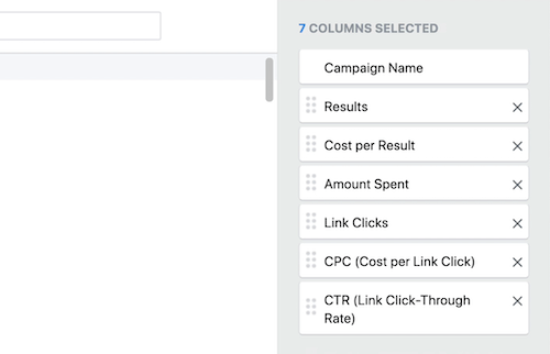 create lead progress custom report in Facebook Ads Manager, step 2