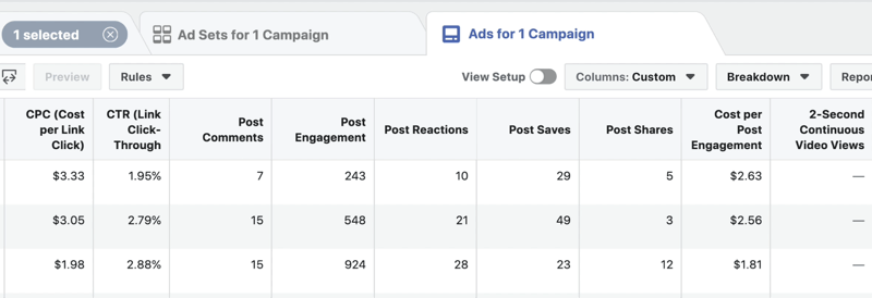 create lead progress custom report in Facebook Ads Manager, step 6